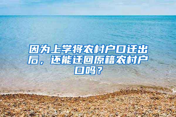 因为上学将农村户口迁出后，还能迁回原籍农村户口吗？