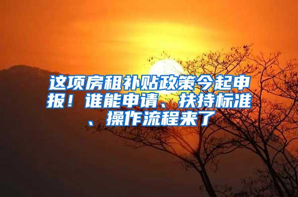 这项房租补贴政策今起申报！谁能申请、扶持标准、操作流程来了