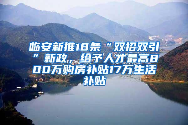 临安新推18条“双招双引”新政，给予人才最高800万购房补贴17万生活补贴