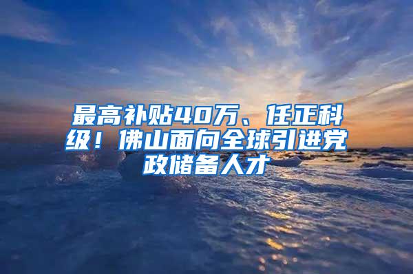 最高补贴40万、任正科级！佛山面向全球引进党政储备人才