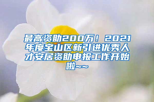 最高资助200万！2021年度宝山区新引进优秀人才安居资助申报工作开始啦~~