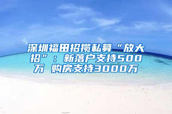 深圳福田招揽私募“放大招”：新落户支持500万 购房支持3000万