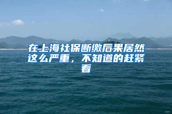 在上海社保断缴后果居然这么严重，不知道的赶紧看