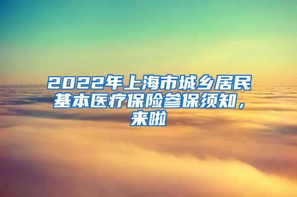 2022年上海市城乡居民基本医疗保险参保须知，来啦