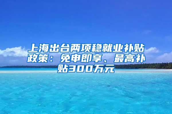 上海出台两项稳就业补贴政策：免申即享、最高补贴300万元