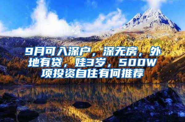 9月可入深户，深无房，外地有贷，娃3岁，500W项投资自住有何推荐