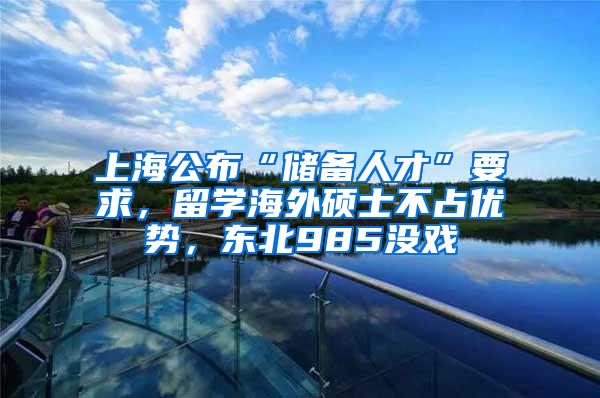 上海公布“储备人才”要求，留学海外硕士不占优势，东北985没戏