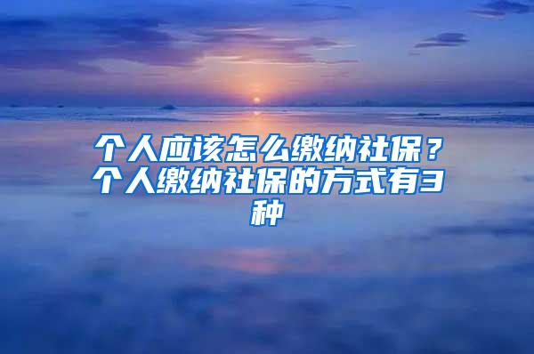 个人应该怎么缴纳社保？个人缴纳社保的方式有3种