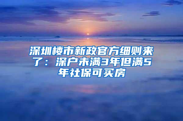 深圳楼市新政官方细则来了：深户未满3年但满5年社保可买房