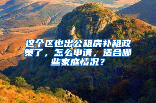 这个区也出公租房补租政策了，怎么申请，适合哪些家庭情况？