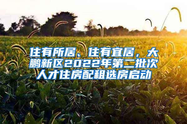 住有所居、住有宜居，大鹏新区2022年第二批次人才住房配租选房启动