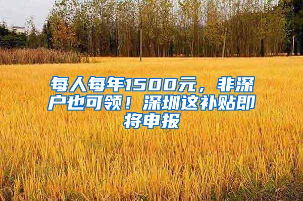 每人每年1500元，非深户也可领！深圳这补贴即将申报