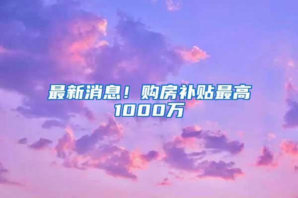 最新消息！购房补贴最高1000万