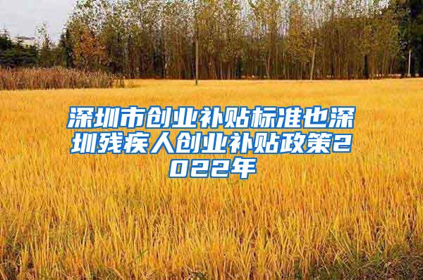 深圳市创业补贴标准也深圳残疾人创业补贴政策2022年