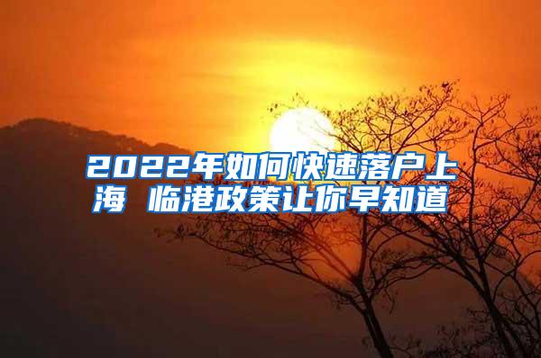 2022年如何快速落户上海 临港政策让你早知道