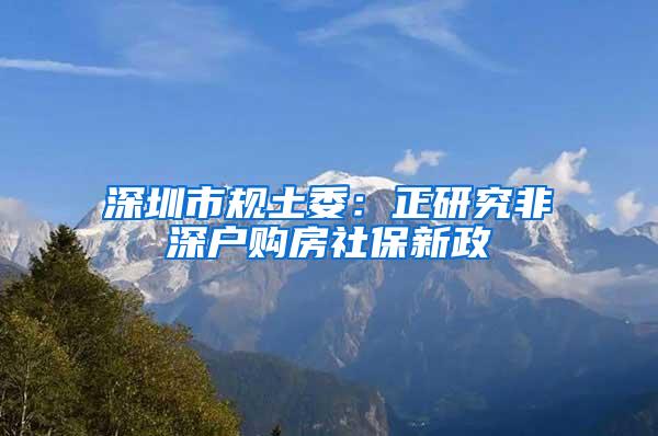 深圳市规土委：正研究非深户购房社保新政