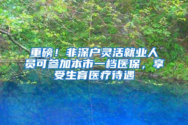 重磅！非深户灵活就业人员可参加本市一档医保，享受生育医疗待遇