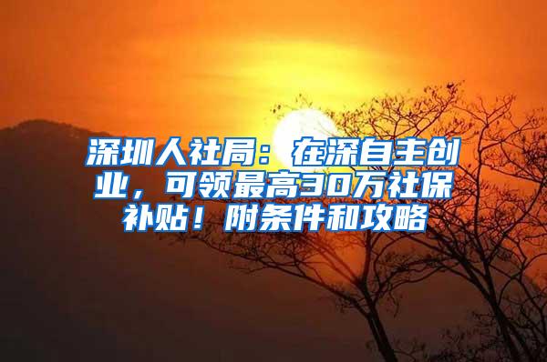 深圳人社局：在深自主创业，可领最高30万社保补贴！附条件和攻略