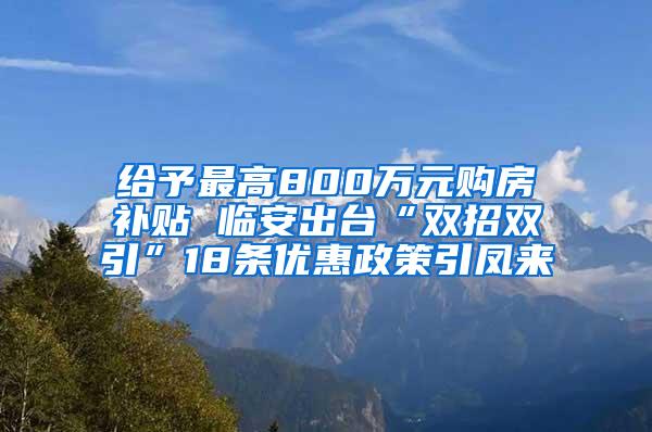 给予最高800万元购房补贴 临安出台“双招双引”18条优惠政策引凤来