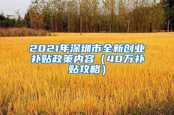 2021年深圳市全新创业补贴政策内容（40万补贴攻略）