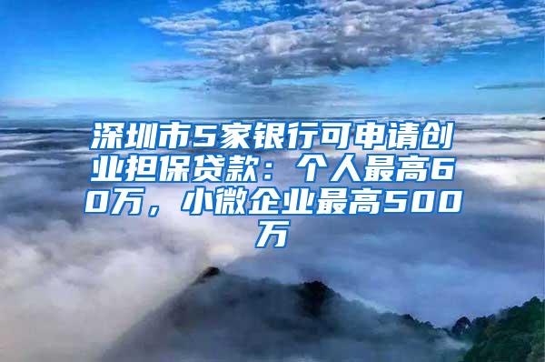 深圳市5家银行可申请创业担保贷款：个人最高60万，小微企业最高500万