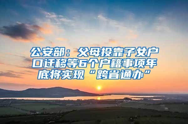 公安部：父母投靠子女户口迁移等6个户籍事项年底将实现“跨省通办”