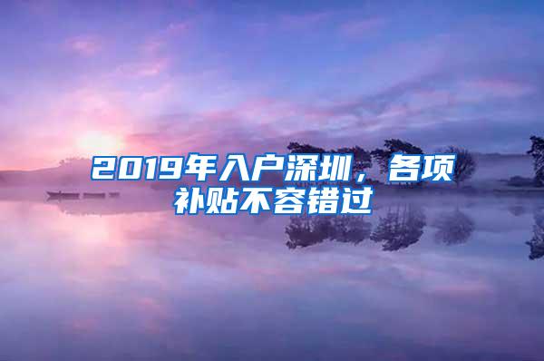 2019年入户深圳，各项补贴不容错过