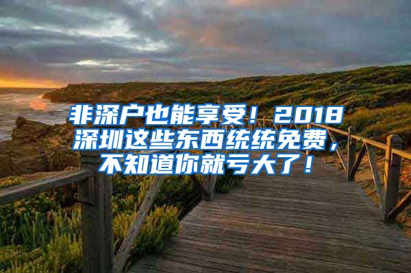 非深户也能享受！2018深圳这些东西统统免费，不知道你就亏大了！