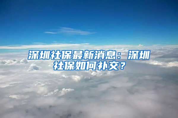 深圳社保最新消息：深圳社保如何补交？