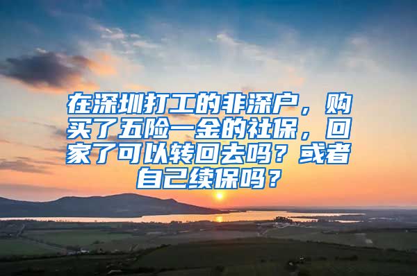 在深圳打工的非深户，购买了五险一金的社保，回家了可以转回去吗？或者自己续保吗？