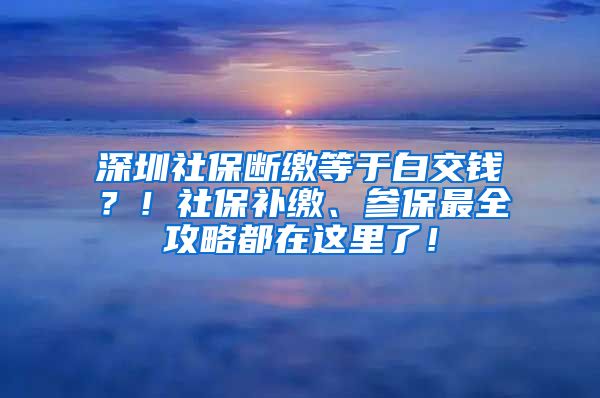 深圳社保断缴等于白交钱？！社保补缴、参保最全攻略都在这里了！