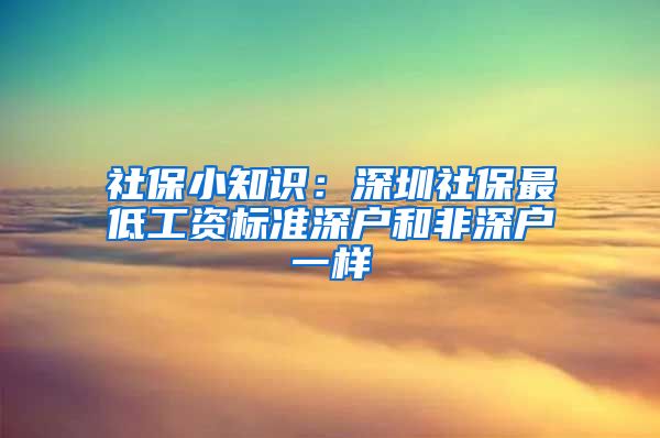 社保小知识：深圳社保最低工资标准深户和非深户一样