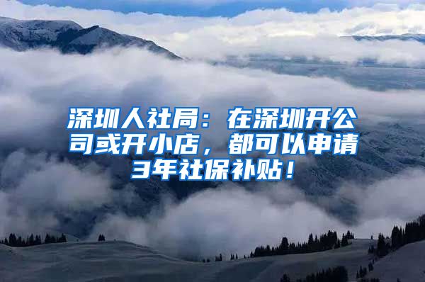 深圳人社局：在深圳开公司或开小店，都可以申请3年社保补贴！