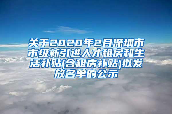 关于2020年2月深圳市市级新引进人才租房和生活补贴(含租房补贴)拟发放名单的公示