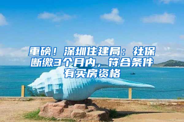 重磅！深圳住建局：社保断缴3个月内，符合条件有买房资格