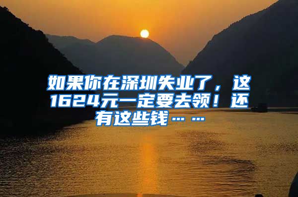 如果你在深圳失业了，这1624元一定要去领！还有这些钱……