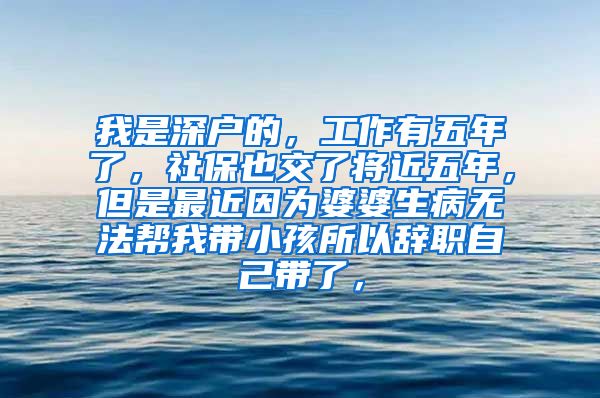 我是深户的，工作有五年了，社保也交了将近五年，但是最近因为婆婆生病无法帮我带小孩所以辞职自己带了，