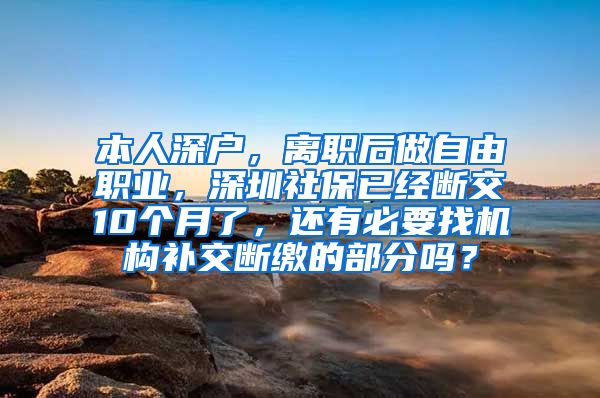 本人深户，离职后做自由职业，深圳社保已经断交10个月了，还有必要找机构补交断缴的部分吗？