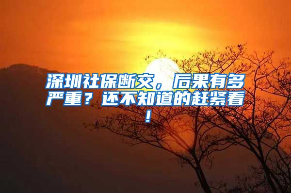 深圳社保断交，后果有多严重？还不知道的赶紧看！