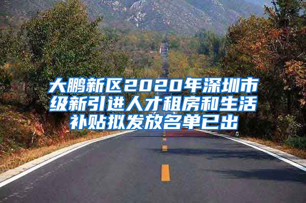 大鹏新区2020年深圳市级新引进人才租房和生活补贴拟发放名单已出