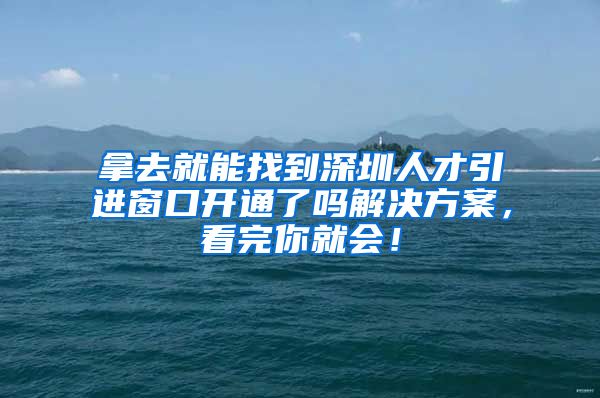 拿去就能找到深圳人才引进窗口开通了吗解决方案，看完你就会！