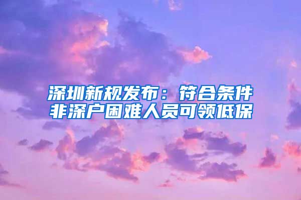 深圳新规发布：符合条件非深户困难人员可领低保