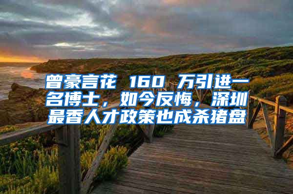 曾豪言花 160 万引进一名博士，如今反悔，深圳最香人才政策也成杀猪盘