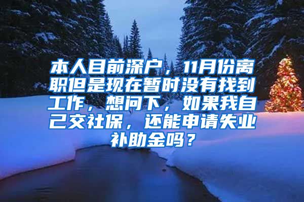 本人目前深户，11月份离职但是现在暂时没有找到工作，想问下，如果我自己交社保，还能申请失业补助金吗？