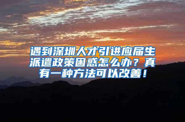 遇到深圳人才引进应届生派遣政策困惑怎么办？真有一种方法可以改善！