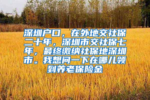 深圳户口，在外地交社保二十年，深圳市交社保七年，最终缴纳社保地深圳市。我想问一下在哪儿领到养老保险金