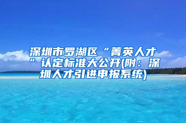 深圳市罗湖区“菁英人才”认定标准大公开(附：深圳人才引进申报系统)