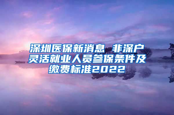 深圳医保新消息 非深户灵活就业人员参保条件及缴费标准2022