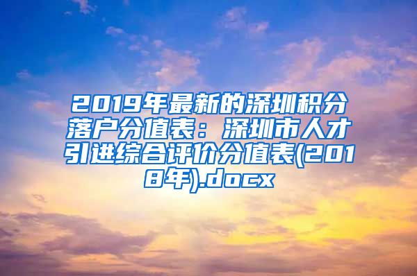 2019年最新的深圳积分落户分值表：深圳市人才引进综合评价分值表(2018年).docx