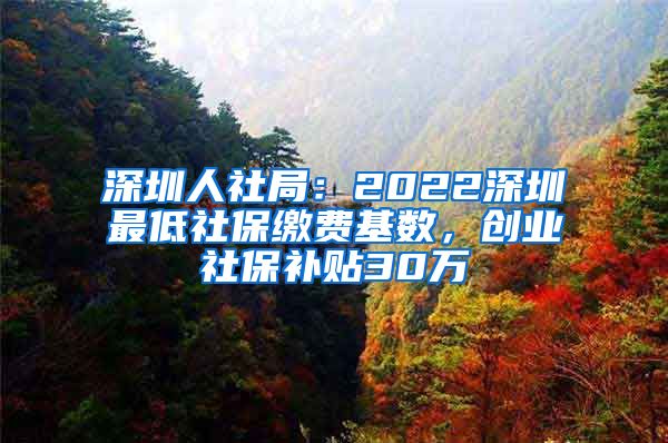 深圳人社局：2022深圳最低社保缴费基数，创业社保补贴30万